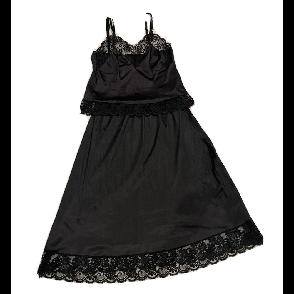 Vintage JC Penney Black Silky Bridal Nylon Lace Slip Lingerie Top Sz 34
